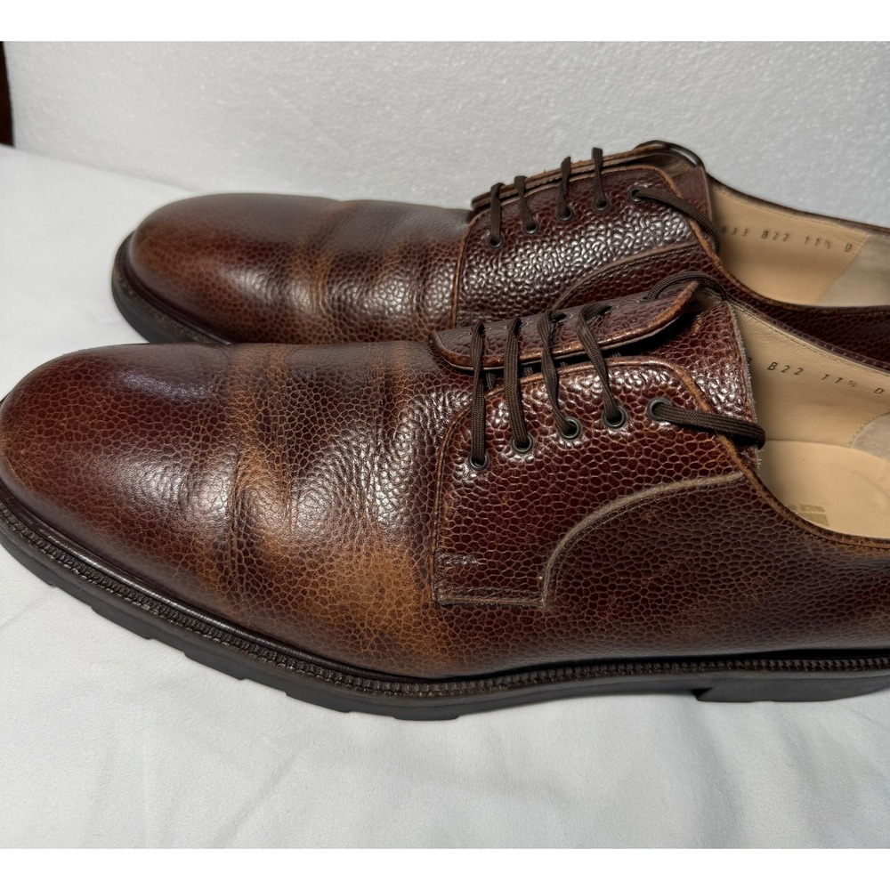 Salvatore Ferragamo Mens 11.5 D Brown Pebbled Leather Derby Shoes Lug Sole Italy - Picture 11 of 15